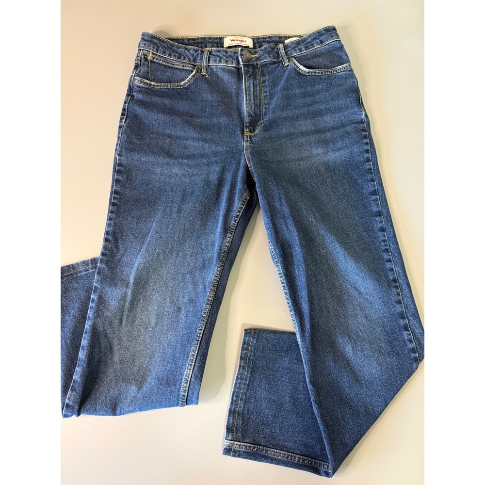 Wrangler High Rise True Straight Jeans Medium Wash Blue Denim 10x30 112315116